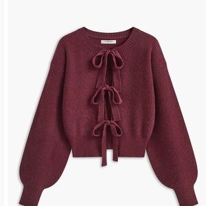 Commense Burgundy Lace Up Bow Cardigan - size Large